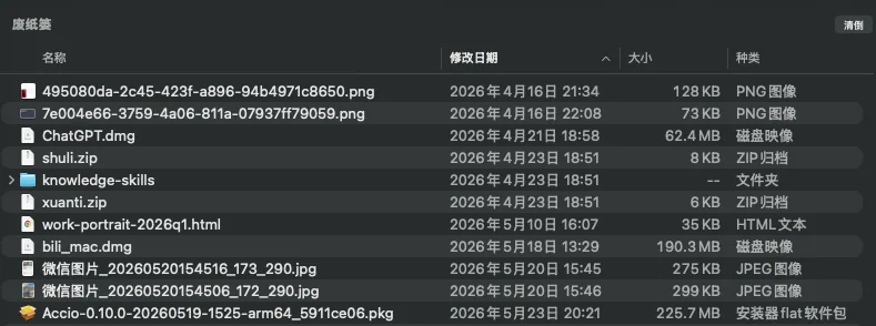 ゴミ箱にファイルが移動された様子